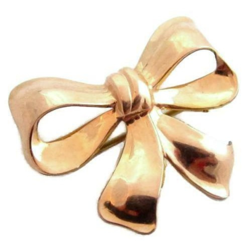 Beautiful Small Bow Signed Van Dell 12K GF Rose Gold Filled‎ Vintage Pin Brooch